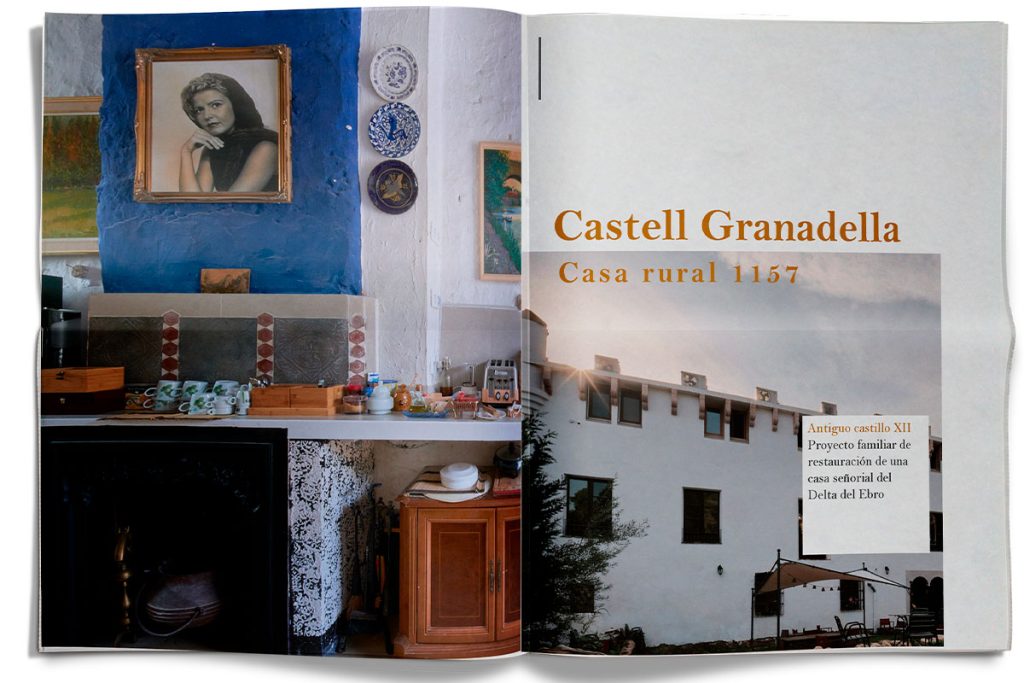 Editorial magazine photography spread of Castell Granadella in Spain, showcasing rustic interior design and travel architecture photography.