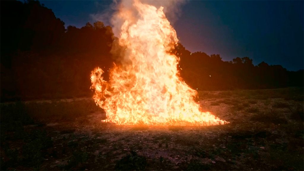 High-resolution final render of the large fire effect composited onto the ground for the Burnout short film.