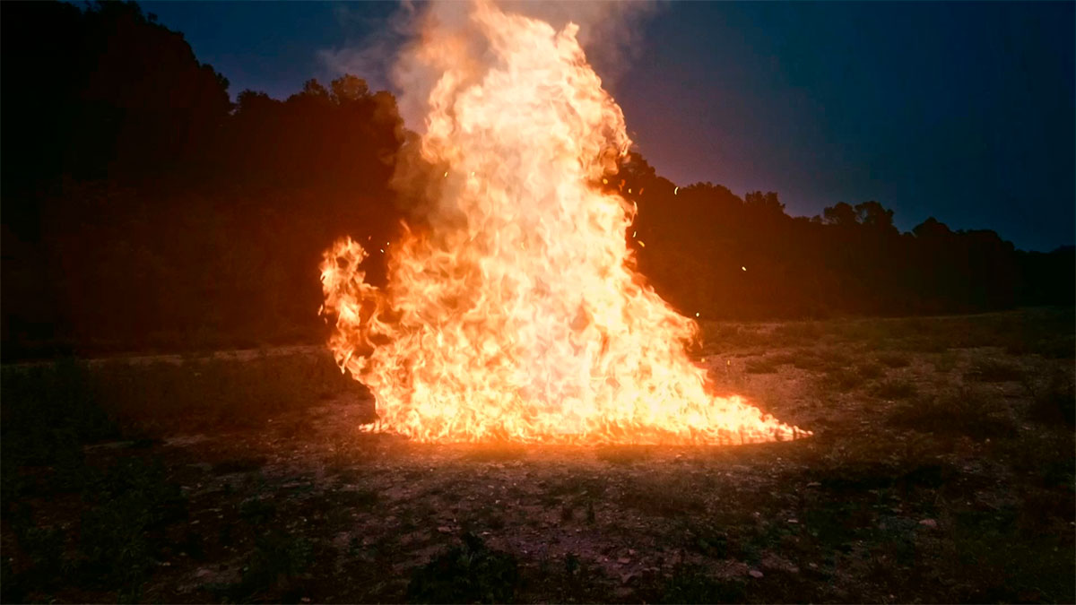 High-resolution final render of the large fire effect composited onto the ground for the Burnout short film.