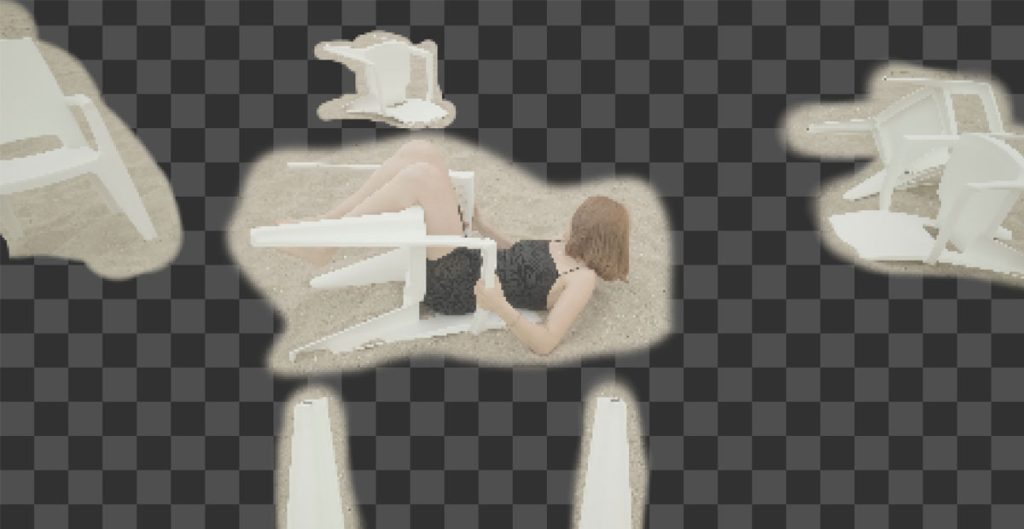 FX breakdown showing the masking technique and sand displacement used for the surreal chair scene in Burnout.